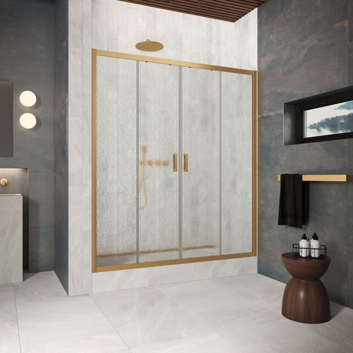 Душевая дверь в нишу Vegas-Glass 180 см Z2P Protec h1900 180 03 02 профиль золото матовое, стекло шиншилла