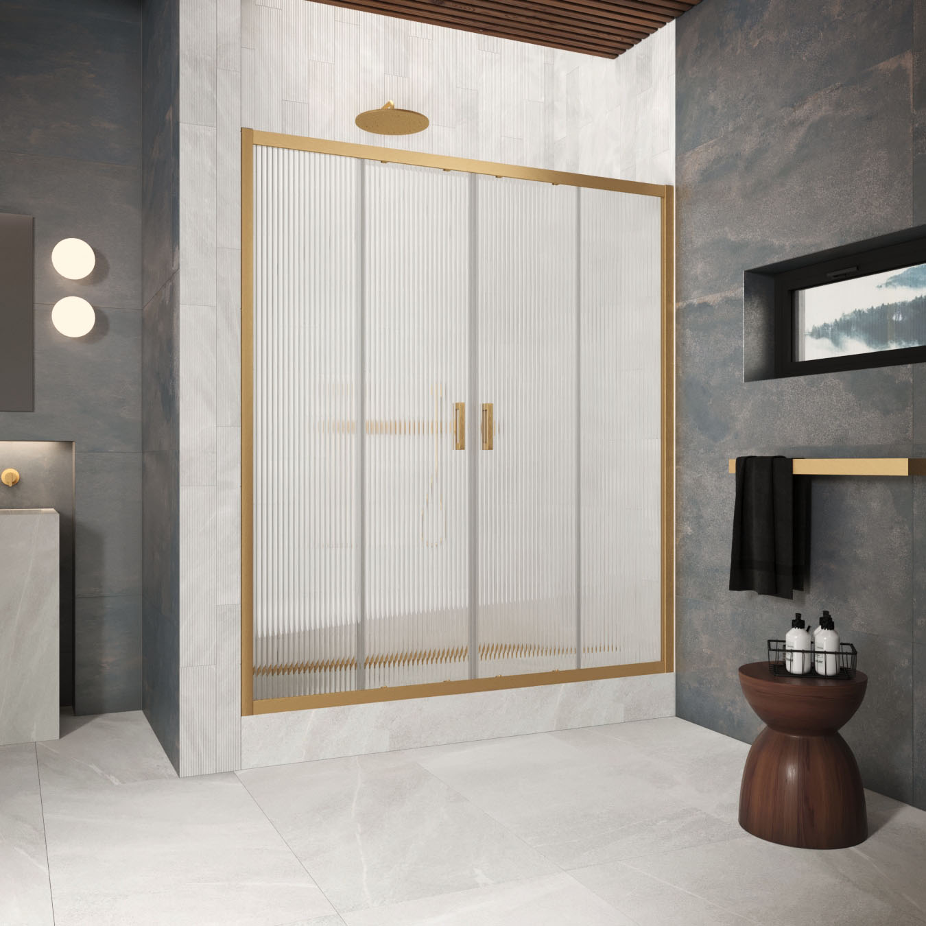 Душевая дверь в нишу Vegas-Glass 205 см Z2P Protec 205 03 Moru профиль золото матовое, стекло moru