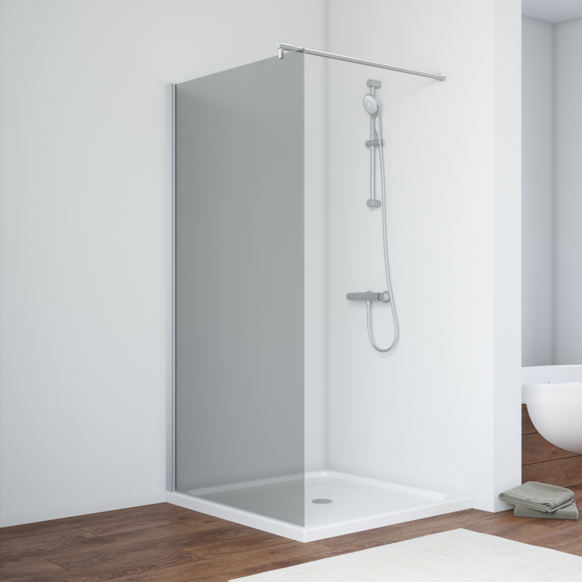 Душевая перегородка Vegas-Glass 76x200 EAF NOVO h2000 76 07 07 профиль матовый хром стекло графит 29602₽