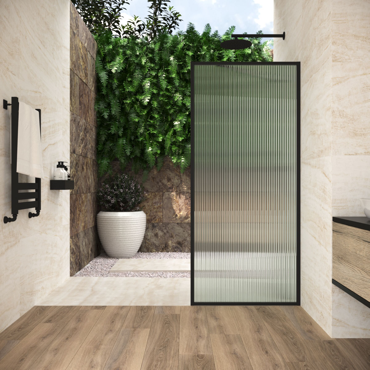 Душевая перегородка Vegas-Glass 80x200 EAF Frame 80 02М Moru профиль черный матовый стекло moru 54182₽