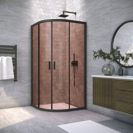 Душевой уголок Vegas-Glass 80x80  ZS NOVO h2000 80 02М 05 профиль черный матовый, стекло бронза