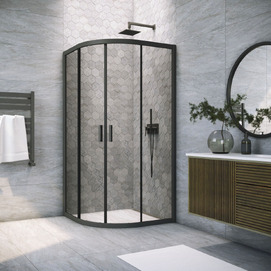 Душевой уголок Vegas-Glass 80x80  ZS NOVO h2000 80 02М 07 профиль черный матовый, стекло графит