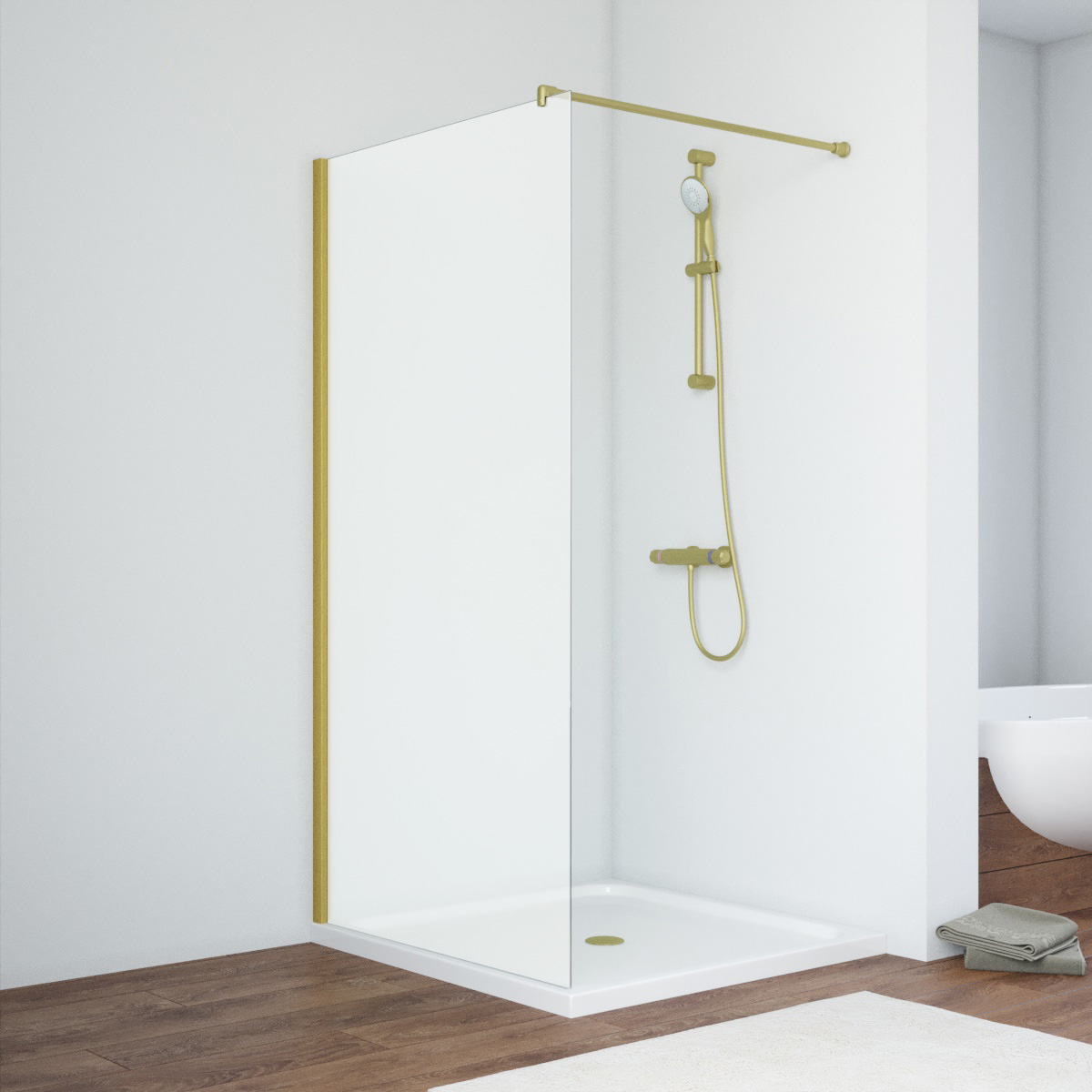 Душевая перегородка Vegas-Glass 86x200 EAF NOVO h2000 86 03 10 профиль золото матовое стекло сатин 29343₽