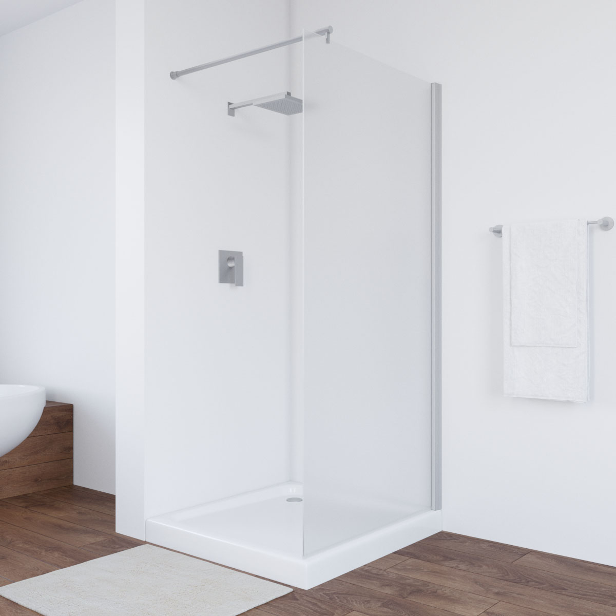 Душевая перегородка Vegas-Glass 86x200 EAF NOVO h2000 86 07 10 профиль матовый хром стекло сатин 29343₽