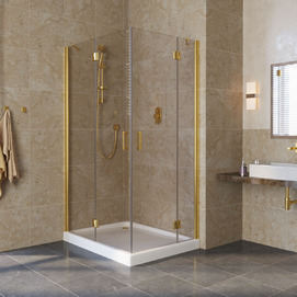 Душевой уголок Vegas-Glass Afa-F Lux 100x90 AFA-F LUX 100*90 09 05 профиль глянцевое золото, стекло бронза