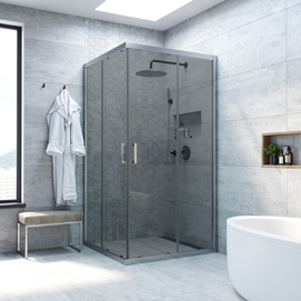 Душевой уголок Vegas-Glass ZA NOVO h200 100x100 ZA NOVO h2000 100 07 07 профиль матовый хром, стекло графит