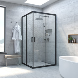 Душевой уголок Vegas-Glass ZA NOVO h200 120x120 ZA NOVO h2000 120 02М 01 профиль черный, стекло прозрачное