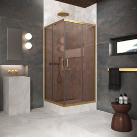 Душевой уголок Vegas-Glass ZA Protec 120x120 ZA Protec 120 03 05 профиль золото матовое, стекло бронза