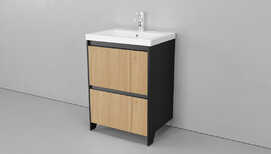 Мебель для ванной Velvex Klaufs 60 напольная 2 ящика, черная/дерево