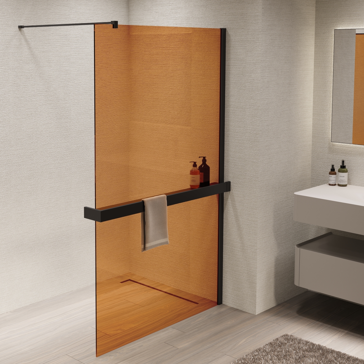 Душевая перегородка Walk In Vincea 100x200 VSW-1HR100GSB стекло янтарь профиль черный 31230₽