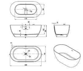 Фото Ванна из искусственного камня Vincea 160x80 VBT-4S04MW-1600 Солид Серфейс (Solid Surface), со сливом, белая матовая
