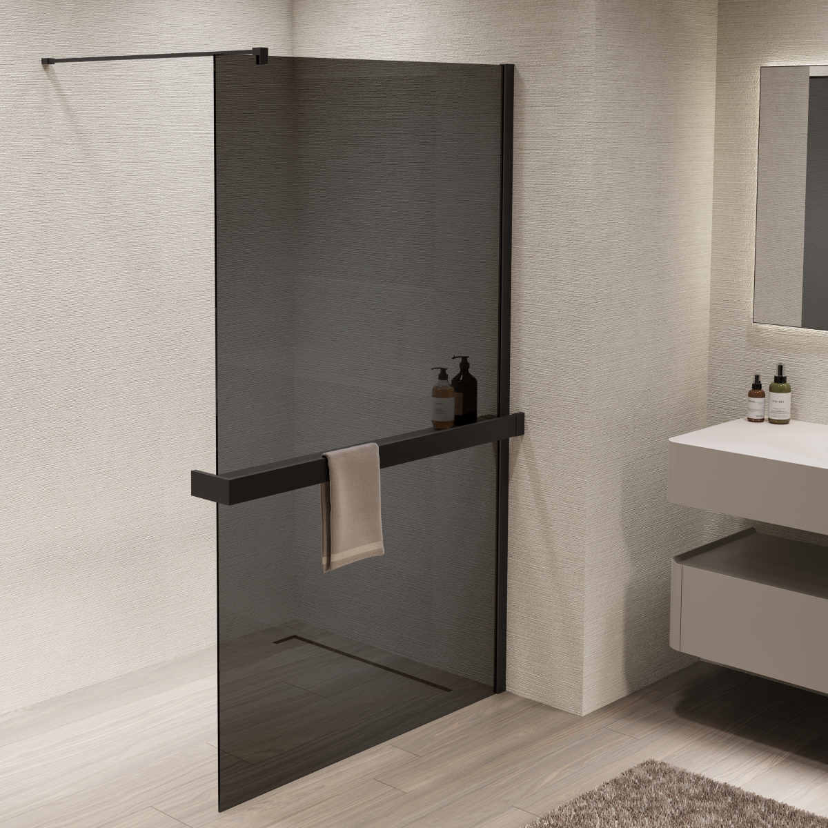 Душевая перегородка Walk In Vincea 90x200 VSW-1HR900CGB стекло тонированное профиль черный 30620₽