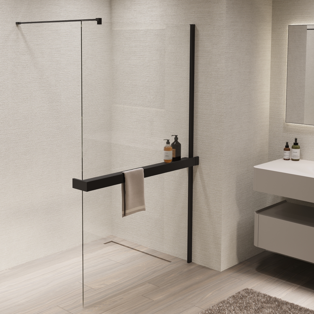 Душевая перегородка Walk In Vincea 90x200 VSW-1HR900CLB стекло прозрачное профиль черный 27710₽