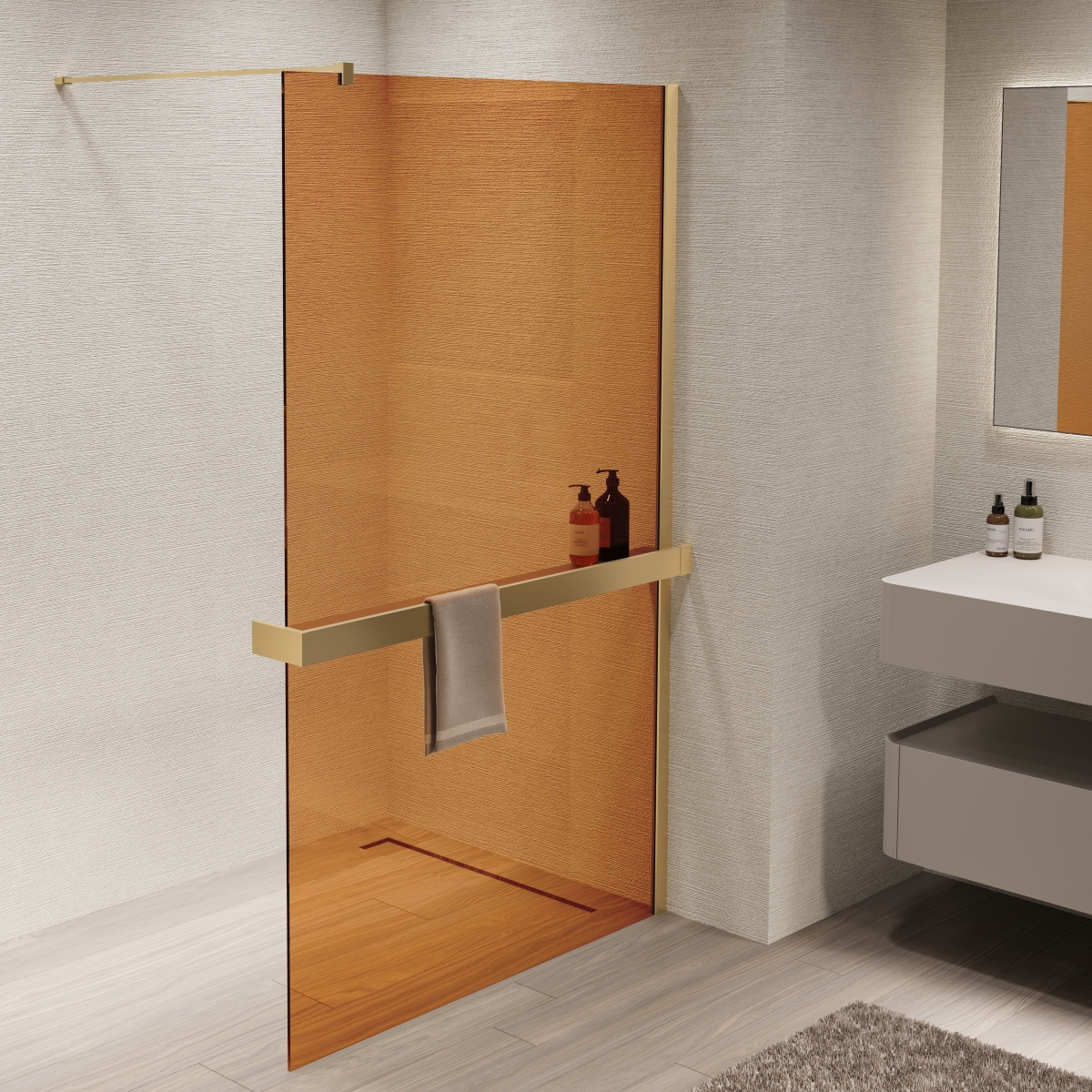 Душевая перегородка Walk In Vincea 90x200 VSW-1HR900GSG стекло янтарь профиль матовое золото 30380₽