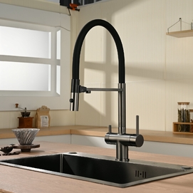 Смеситель для кухни Vincea VKF-120GM вороненая сталь, с 2-режимным изливом, поворотный гибкий шланг с магнитным фиксатором