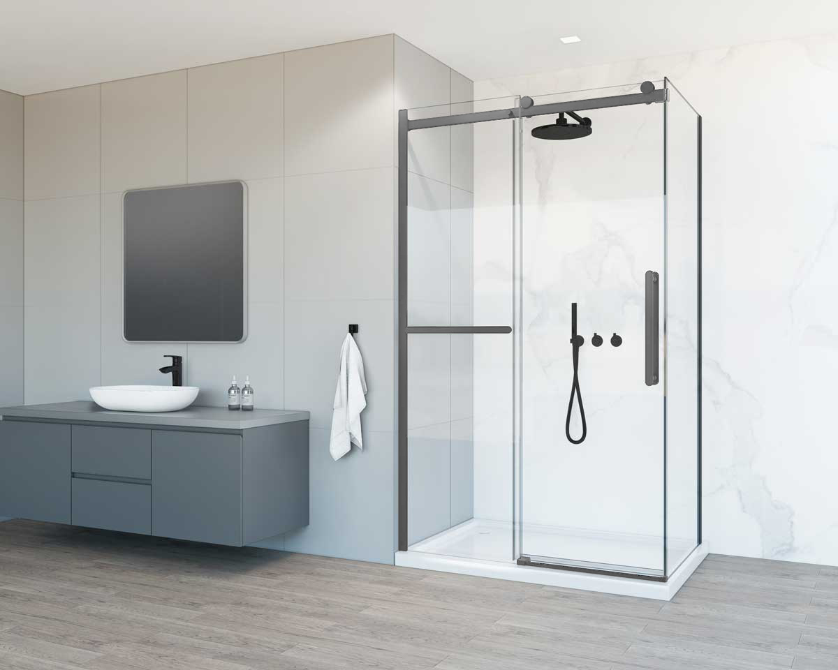 Душевой уголок Vincea Como Soft 110x100 VSR-1CS1011CLGM без поддона, стекло прозрачное, профиль вороненая сталь