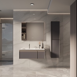 Гарнитур для ванной комнаты Vincea Elise 100 см левая, подвесная, серая матовая Soft-touch