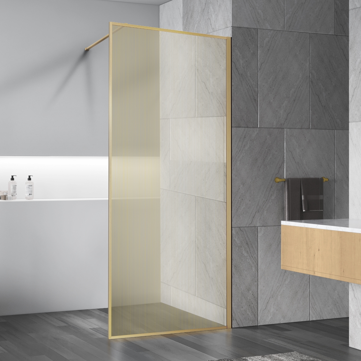 Душевая перегородка Vincea Walk In 100x200 VSW-1HP100GWBG стекло ламинированное профиль брашированное золото 31470₽