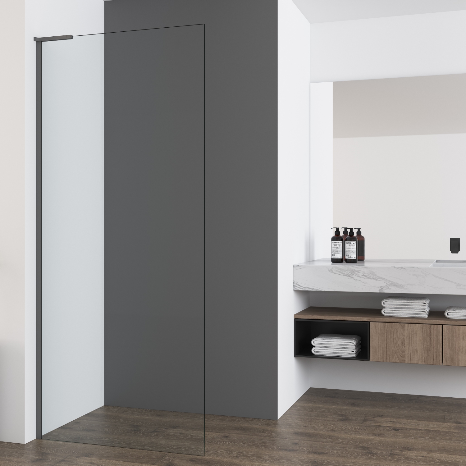 Душевая перегородка Vincea Walk In 90x200 VSW-7HA900CLGM стекло прозрачное профиль вороненая сталь 17960₽