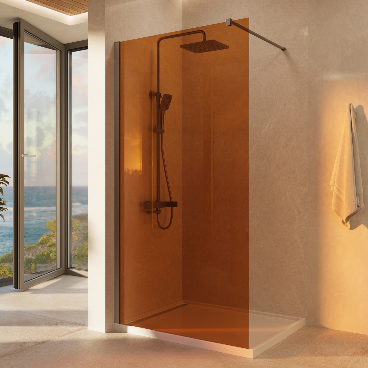 Душевая перегородка Vincea Walk in 90x200 VSW-1H900GSG стекло янтарь профиль матовый золотой 20160₽
