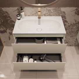 Фото Мебель для ванной комнаты Vincea Welle 80 см подвесная, 2 выкатных ящика soft-close, M.Beige