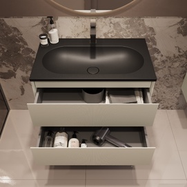 Фото Мебель для ванной комнаты Vincea Welle 80 см подвесная, 2 выкатных ящика soft-close, M.Beige