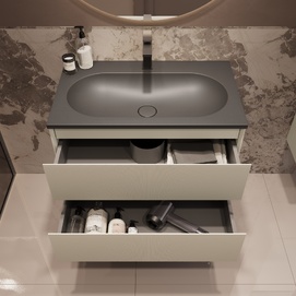 Фото Мебель для ванной комнаты Vincea Welle 80 см подвесная, 2 выкатных ящика soft-close, M.Beige