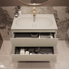 Фото Мебель для ванной комнаты Vincea Welle 80 см подвесная, 2 выкатных ящика soft-close, M.Beige