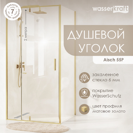 Душевой уголок Wasserkraft Aische 120x80 55P06 без поддона, стекло прозрачное, профиль матовое золото