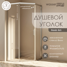 Душевой уголок Wasserkraft Naab 86S38 100x100 без поддона, стекло прозрачное, профиль хром