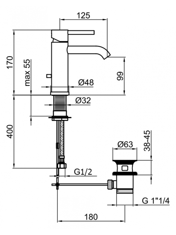 Смеситель для раковины Webert Elio 830102.015, цвет хром - фото 3