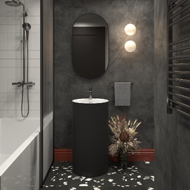 Фото Напольная раковина Wellsee Chalice Perfection 45 см 230616000 из акрила, матовая черная, глянцевая белая