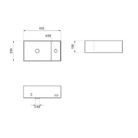 Фото Маленькая раковина в туалет Wellsee WC Area 41 см 321801000 накладная или подвесная, из фарфора Refceram, глянцевая белая