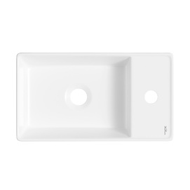 Фото Маленькая раковина в туалет Wellsee WC Area 41 см 321801000 накладная или подвесная, из фарфора Refceram, глянцевая белая