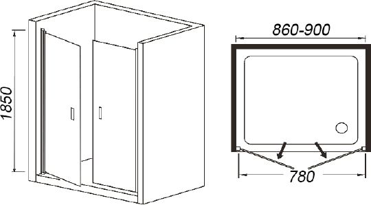 Душевые двери WeltWasser WW600 600K2-90, цвет хром 10000002734 - фото 2