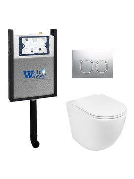Комплект 3 в 1 Унитаз подвесной WeltWasser MERZBACH 002 GL-WT  безободковый+Инсталляция AMBERG 404  с кнопкой  AMBERG RD-CR  хром глянцевый