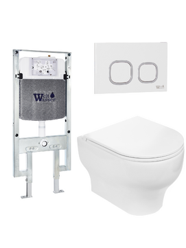 Комплект 3 в 1 Унитаз подвесной WeltWasser ERLENBACH 004 GL-WT  безободковый+Инсталляция AMBERG 497 ST  с кнопкой  AMBERG RD-WT  белая матовая