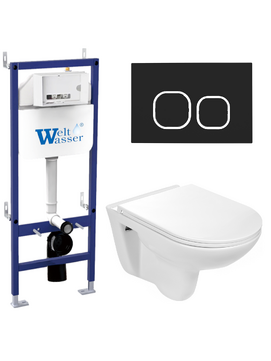 Комплект 3 в 1 Унитаз приставной WeltWasser BAARBACH 004 GL-WT  безободковый+Инсталляция BAMBERG 460  с кнопкой  BAMBERG BL  черная матовая