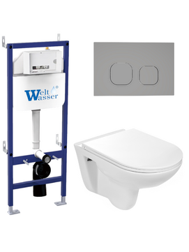 Комплект 3 в 1 Унитаз приставной WeltWasser BAARBACH 004 GL-WT  безободковый+Инсталляция BAMBERG 460  с кнопкой  BAMBERG CR  хром глянцевый