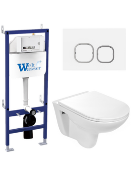 Комплект 3 в 1 Унитаз приставной WeltWasser BAARBACH 004 GL-WT  безободковый+Инсталляция BAMBERG 460  с кнопкой  BAMBERG WT  белая матовая