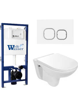 Комплект 3 в 1 Унитаз приставной WeltWasser BAARBACH 004 GL-WT  безободковый+Инсталляция BAMBERG 525  с кнопкой  BAMBERG WT  белая матовая
