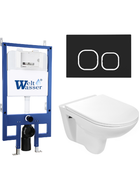 Комплект 3 в 1 Унитаз приставной WeltWasser BAARBACH 004 GL-WT  безободковый+Инсталляция BAMBERG 545  с кнопкой  BAMBERG BL  черная матовая