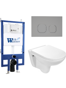 Комплект 3 в 1 Унитаз приставной WeltWasser BAARBACH 004 GL-WT  безободковый+Инсталляция BAMBERG 545  с кнопкой  BAMBERG CR  хром глянцевый