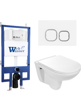 Комплект 3 в 1 Унитаз приставной WeltWasser BAARBACH 004 GL-WT  безободковый+Инсталляция BAMBERG 545  с кнопкой  BAMBERG WT  белая матовая