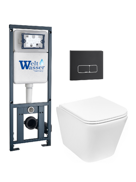 Комплект 3 в 1 Унитаз подвесной WeltWasser GELBACH 043 GL-WT безободковый+Инсталляция MARBERG 410 с кнопкой MAR 410 SE MT-BL черная матовая
