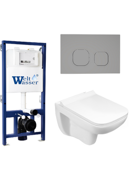 Комплект 3 в 1 Унитаз подвесной WeltWasser KEHLBACH 004 GL-WT безободковый+Инсталляция BAMBERG 525 с кнопкой BAMBERG CR хром глянцевый