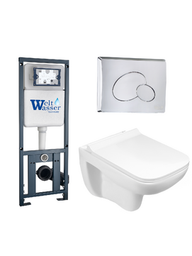 Комплект 3 в 1 Унитаз подвесной WeltWasser KEHLBACH 004 GL-WT безободковый+Инсталляция MARBERG 410 с кнопкой MAR 410 RD-CR хром глянцевый