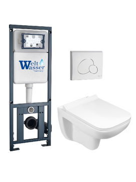 Комплект 3 в 1 Унитаз подвесной WeltWasser KEHLBACH 004 GL-WT безободковый+Инсталляция MARBERG 410 с кнопкой MAR 410 RD GL-WT белая глянцевая