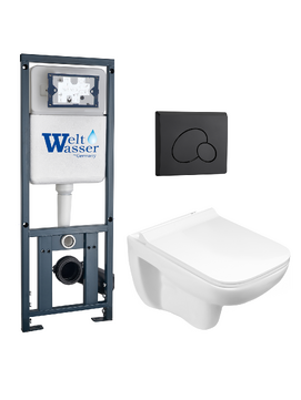 Комплект 3 в 1 Унитаз подвесной WeltWasser KEHLBACH 004 GL-WT безободковый+Инсталляция MARBERG 410 с кнопкой MAR 410 RD MT-BL черная матовая
