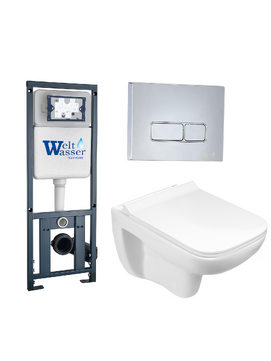 Комплект 3 в 1 Унитаз подвесной WeltWasser KEHLBACH 004 GL-WT безободковый+Инсталляция MARBERG 410 с кнопкой MAR 410 SE-CR хром глянцевый